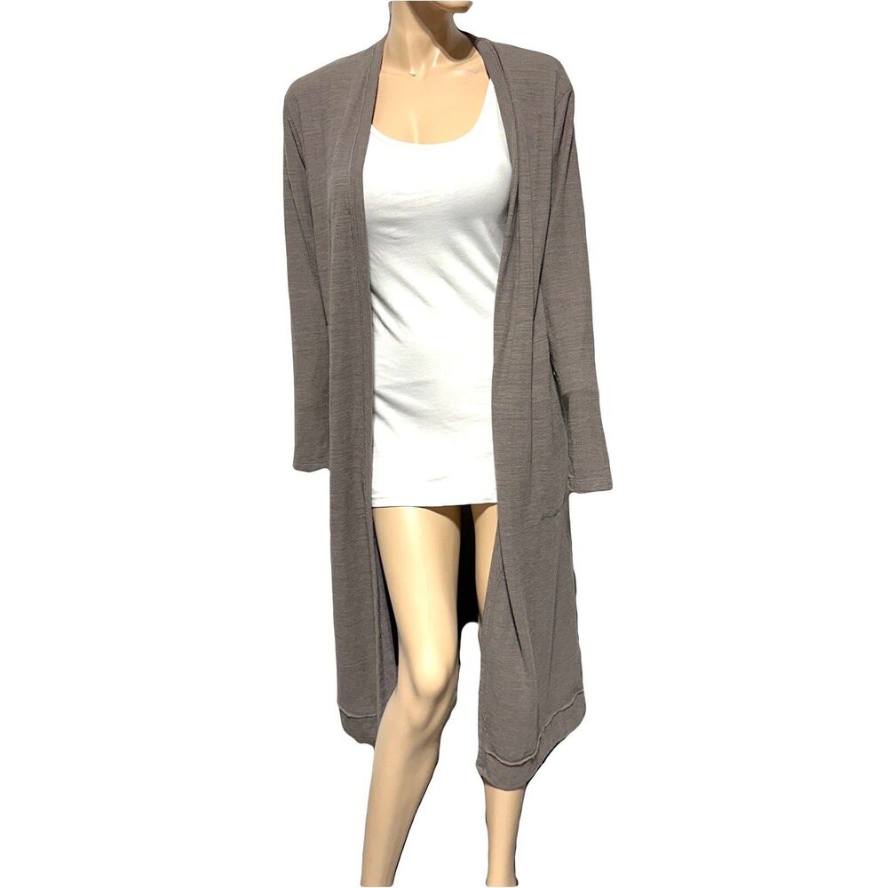 Free People Beach Bicoastal Long Open Front Cardigan Size S Small Taupe